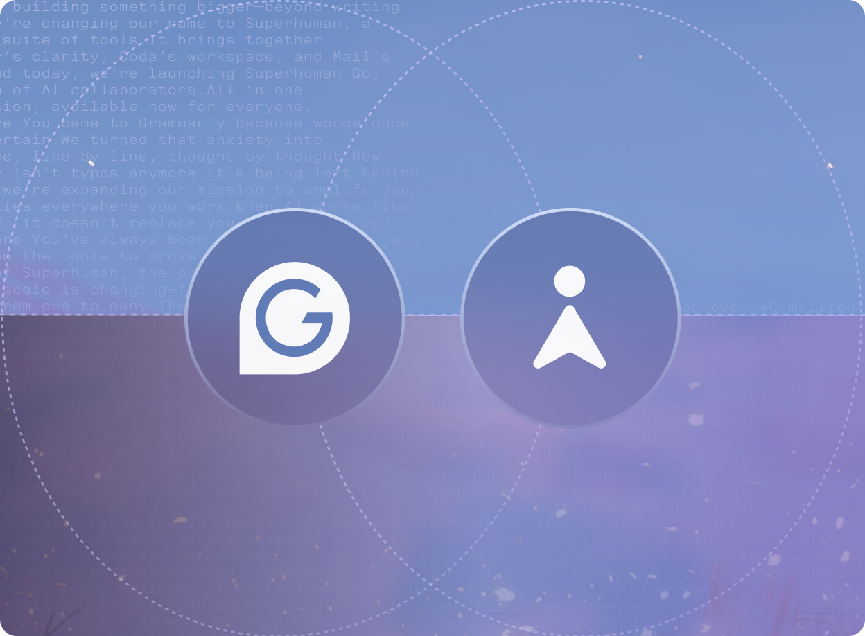 Grammarly logo and Superhuman logo